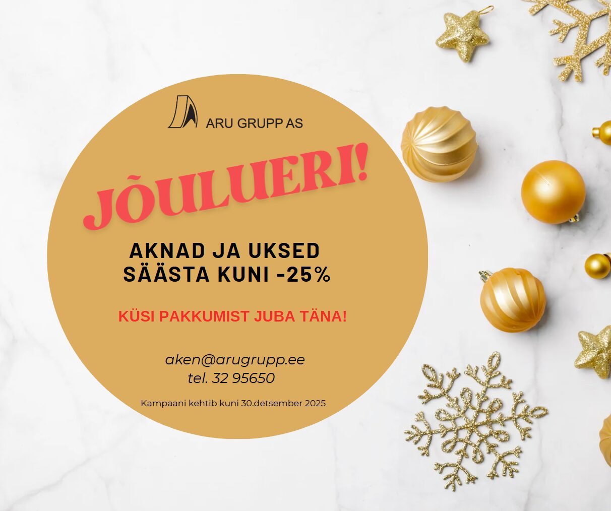 Jõulueri – säästa akende ja uste tellimuselt kuni 25%
